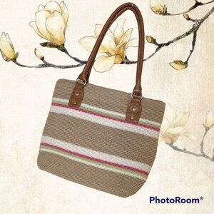 Vintage Woven Striped Shoulder Bag Beige Cream Green Pink